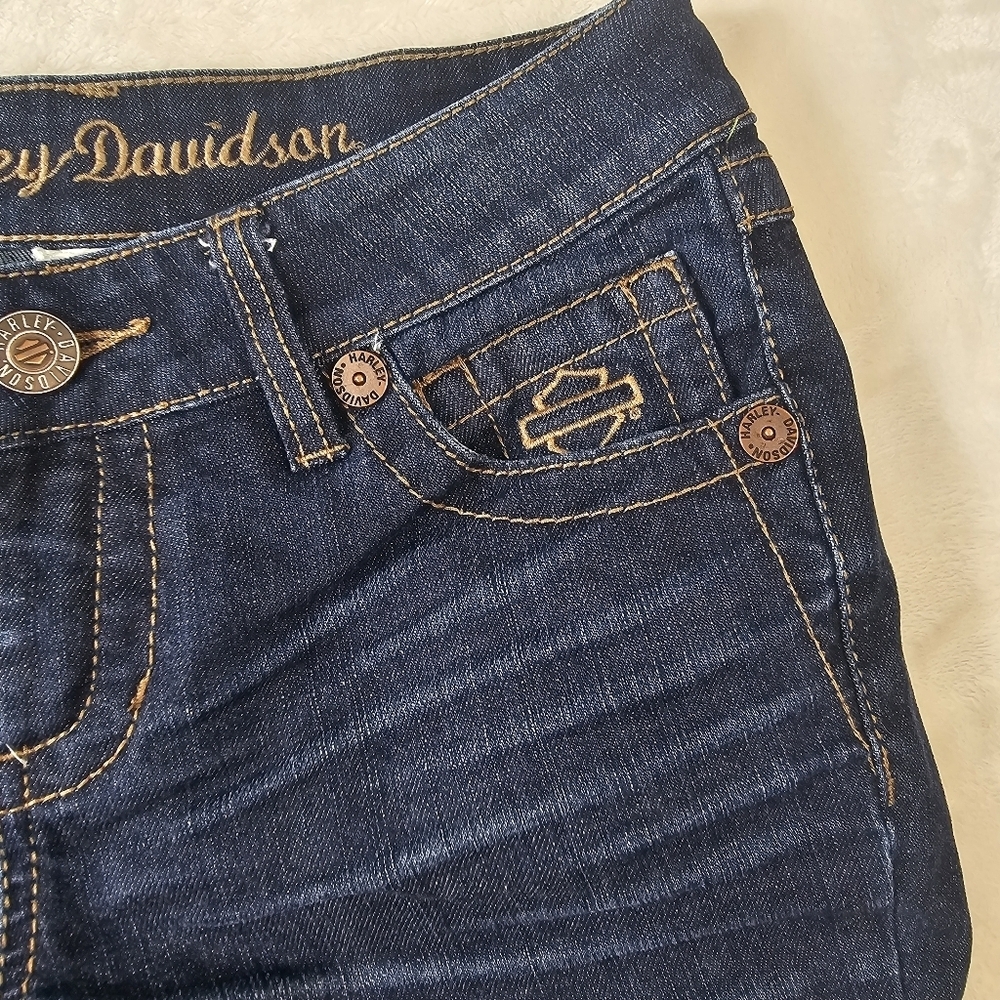 Harley-Davidson Bootcut Jeans Women’s 2 Dark Wash Denim Motorcycle Rider Biker - Picture 3 of 15